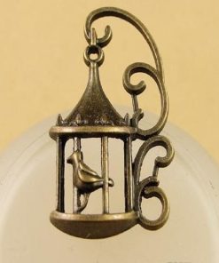 Vintage Antique Bronze Bird In A Cage Charm