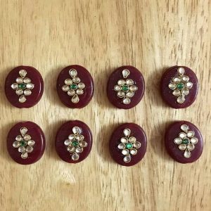 Maroon Kundan Work Oval Beads