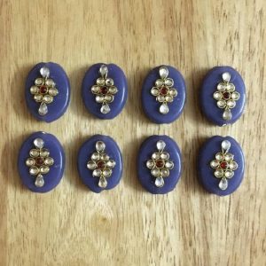 Blue Kundan Work Oval Beads