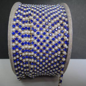 Pearl & Royal Blue Rhinestone Chain