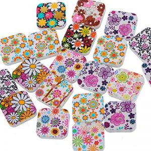 Flower Printed Square Button