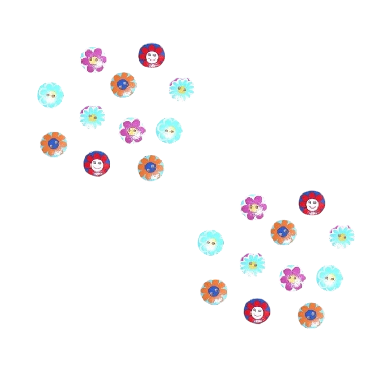Mixed Colour Flower Printed Round Button