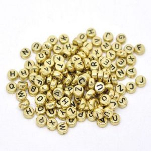 Gold Tone Flat Round Alphabet/Letter "A-Z" Acrylic Spacer Beads