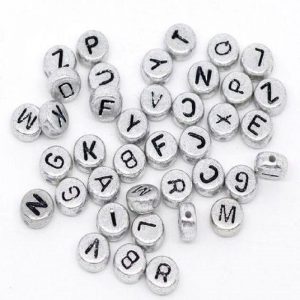 Silver Tone Flat Round Alphabet/Letter "A-Z" Acrylic Spacer Beads
