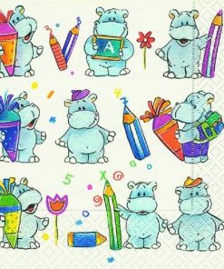 Little Hippo Goes To School Decoupage Napkin