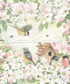 Bird House In Flower Tree Decoupage Napkin