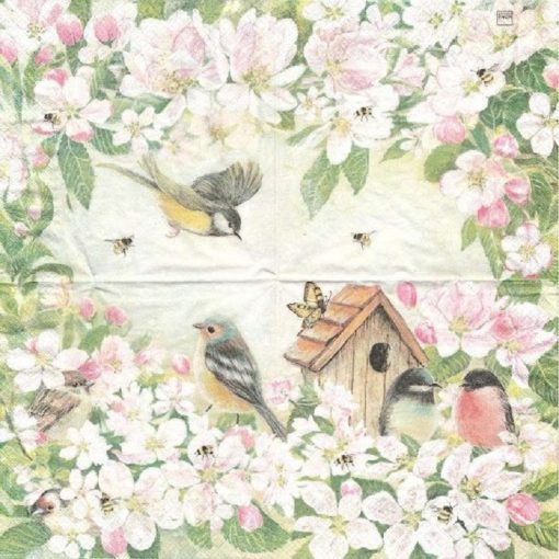 Bird House In Flower Tree Decoupage Napkin