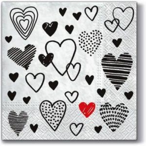 Black & White Doodle Hearts Decoupage Napkin