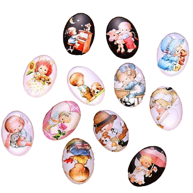 Sweet Babies Oval Glass Cabochon