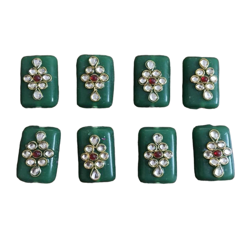 Green Kundan Work Rectangle Beads