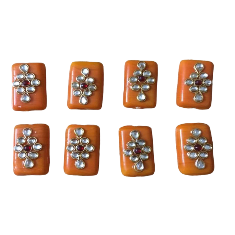Orange Kundan Work Rectangle Beads