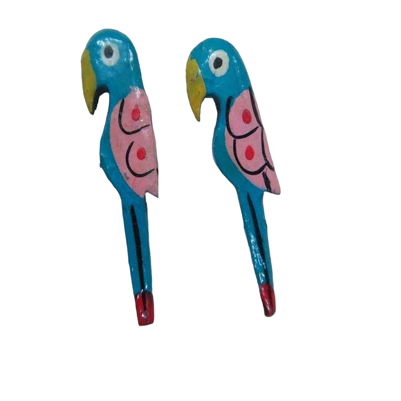 Blue Painted Wooden Parrot Bead