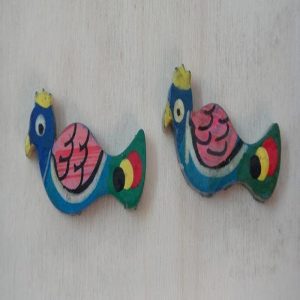 Handmade & Painted Wooden Peacock 