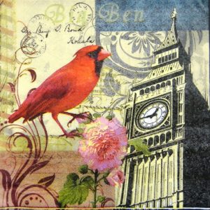 Big Ben With Red Robin Decoupage Napkin