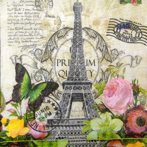 Paris Eiffel Tower, Rose & Butterfly Decoupage Napkin