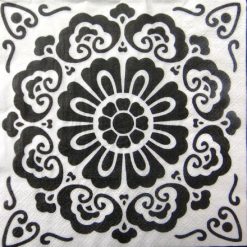 Black & White Flower Print Decoupage Napkin