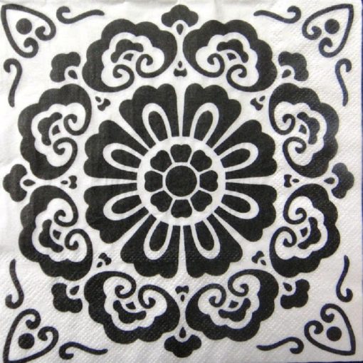 Black & White Flower Print Decoupage Napkin