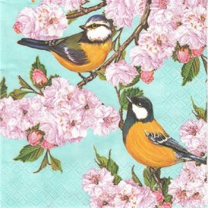 Birds on Cherry Blossom Twig Decoupage Napkin