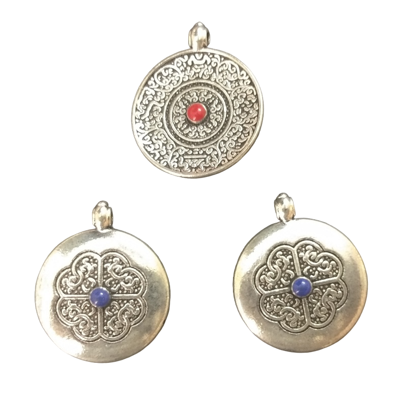 Antique Silver Alloy Round Dual Side Pendant Charms