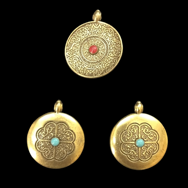 Antique Gold Alloy Round Dual Side Pendant Charm