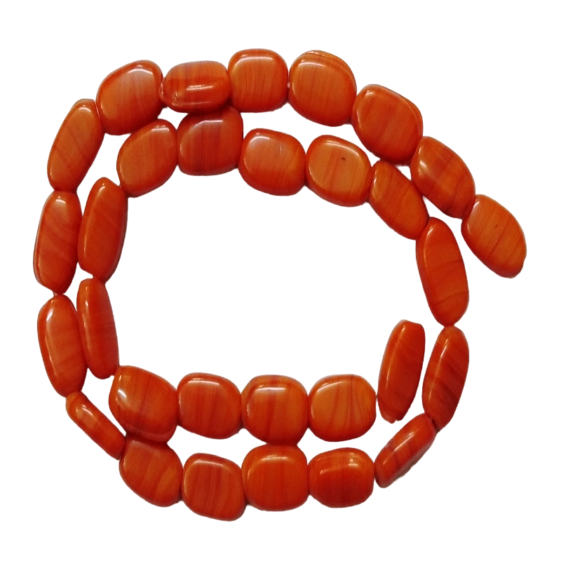 Orange Flat Oval Glass Beads