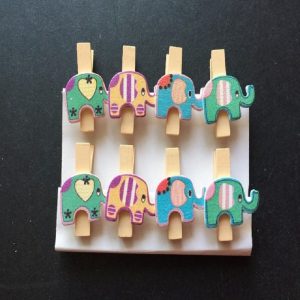 Elephant Wooden Clothespin Clips