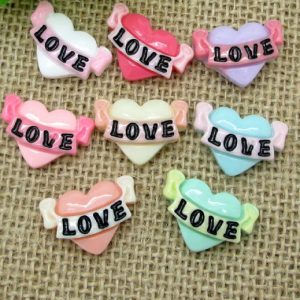 Mixed Colour Heart With The Letters "Love" Resin Embellishment