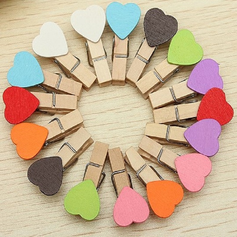 Heart Wooden Clothespin Clips