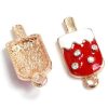 Red Enamel Ice Cream Pendant Charms With Rhinestone