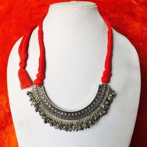 Crescent Shape Pendant And Red Rope Necklace