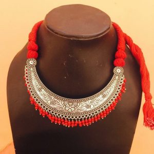 Crescent Shape Pendant And Red Rope Necklace