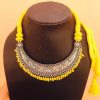 Crescent Shape Pendant And Yellow Rope Necklace