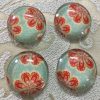 Orange Flower In Teal Glass Cabochons
