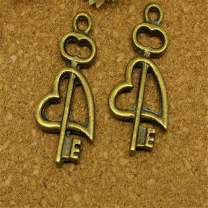 Antique Bronze Metal Pendant Key Heart Charm 