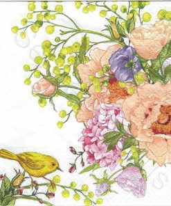 Bird On Flowers Decoupage Napkin