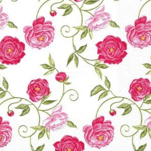Pink Flower With Green Leaf Decoupage Napkin