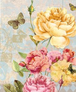 Yellow & Pink Flowers With Butterfly Decoupage Napkin