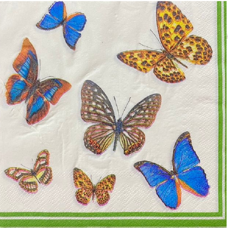 Butterflies In White Background Decoupage Napkin