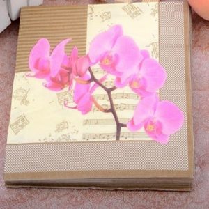 Pink Orchids With Brown Background Decoupage Napkin