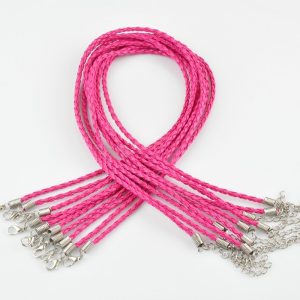 Pink Braided Leather Necklace Cord
