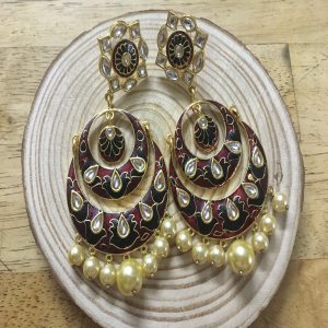 Ethnic Maroon and Black Enamel Chandbali Earrings