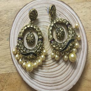 Ethnic Antique Gold and Enamel Chandbali Earrings