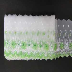 Netted Embroidery Lace - White With Green