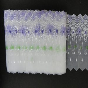 Netted Embroidery Lace - White With Purple