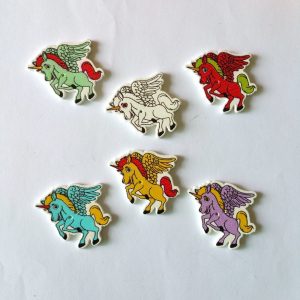 Mixed Colour Winged Horse Wooden Button