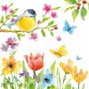 Spring Bird With Colourful Flowers Decoupage Napkin