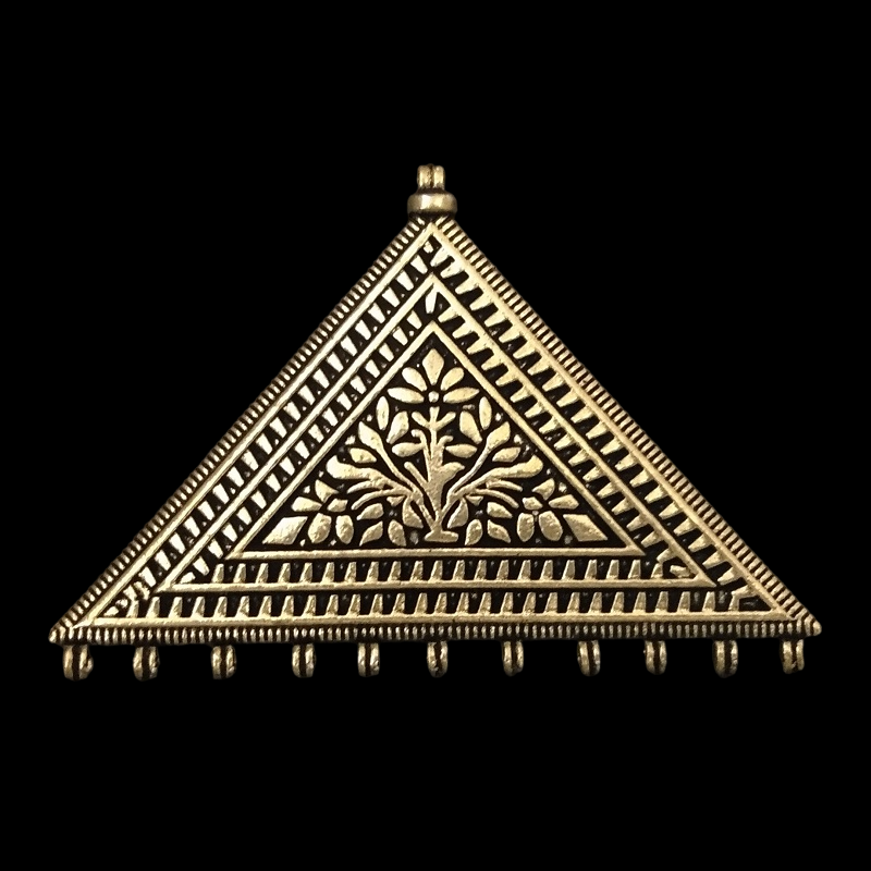 Gold Pendant - Triangle With Flower Pattern