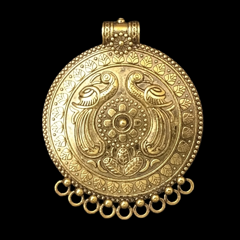 Gold Pendant - Circle With  Peacocks