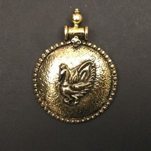 Gold Pendant - Round With Peacock