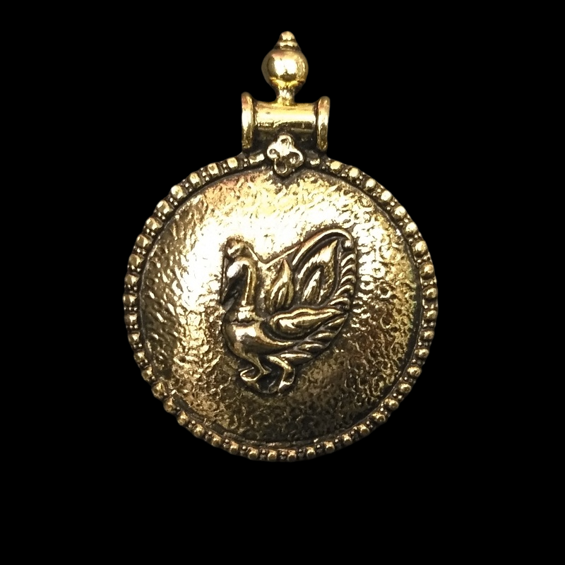 Gold Pendant - Round With Peacock